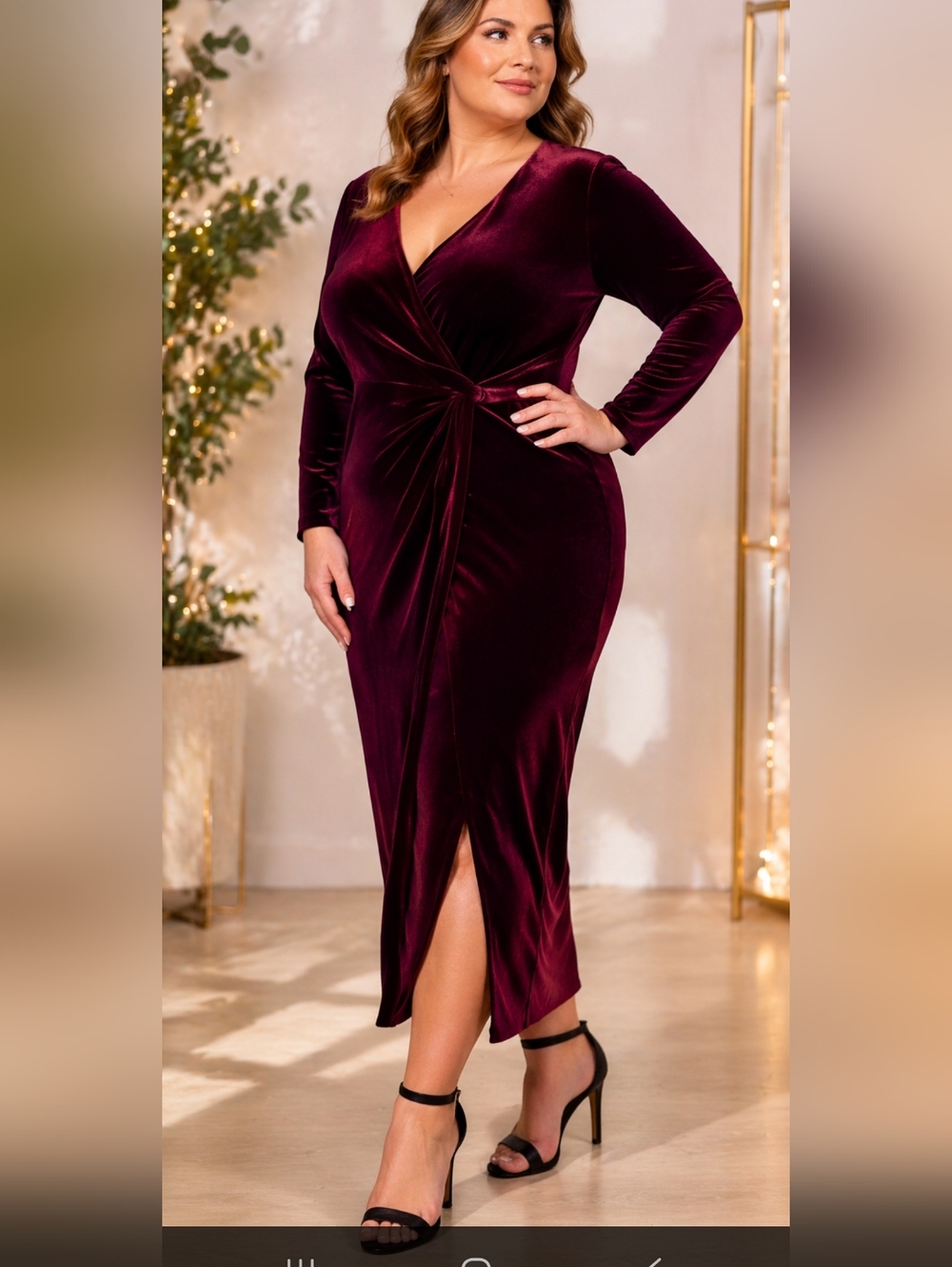 Velvet Midi Dress Burgundy Slinky Elegant Wedding Sz 14/ Large Holiday Party